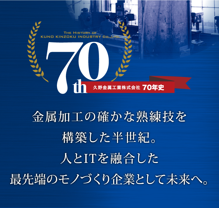 久野金属工業株式会社の70年史 金属加工の確かな熟練技を構築した半世紀。人とITを融合した最先端のモノづくり企業として未来へ。